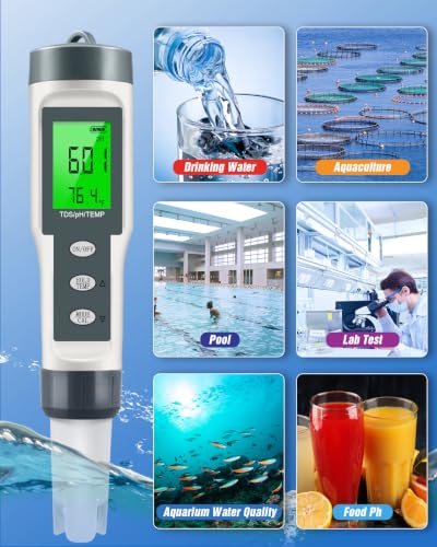Gray Digital pH Meter TDS & Water Temperature Tester 3-in-1 for Aquarium, Drinking Water, Hydroponics