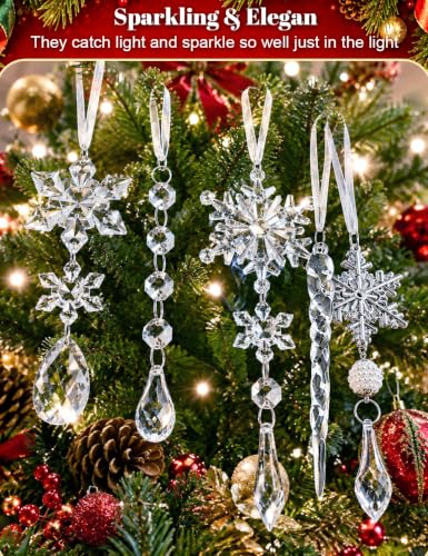 23pcs Crystal Christmas Ornaments Icicle Snowflake Hanging Decor Set