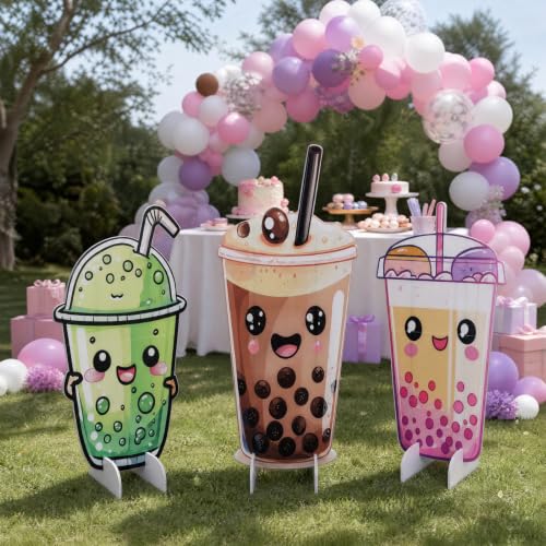 Bubble Tea Party Decorations Stand Up Cutouts - 3 Pack Bubble Tea Theme