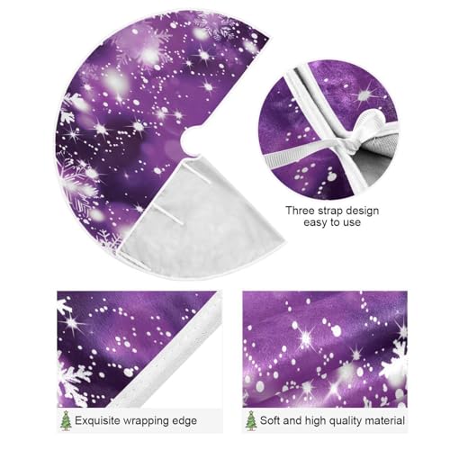 Christmas Tree Skirt Decoration 35.4 Inch with Purple Glitter Snowflakes - Holiday Home Decor