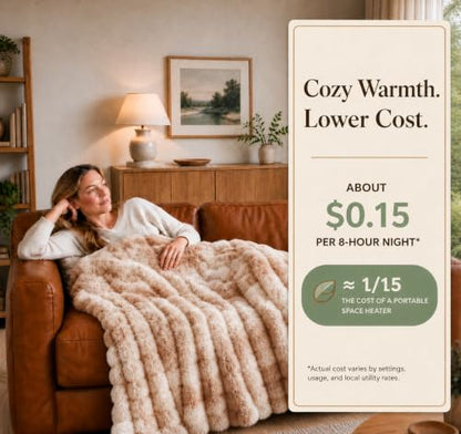 Electric Heated Faux Rabbit Fur Bubble Throw Blanket - Beige Tie-Dye 50x60"