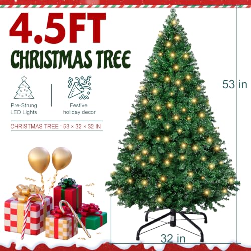 Pre-Lit Artificial Christmas Tree 4.5 Ft Light Green with 8 Lighting Modes