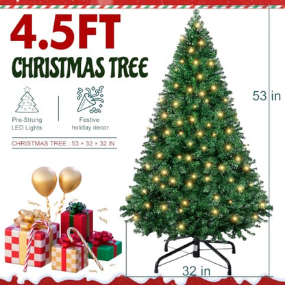 Pre-Lit Artificial Christmas Tree 4.5 Ft Light Green with 8 Lighting Modes