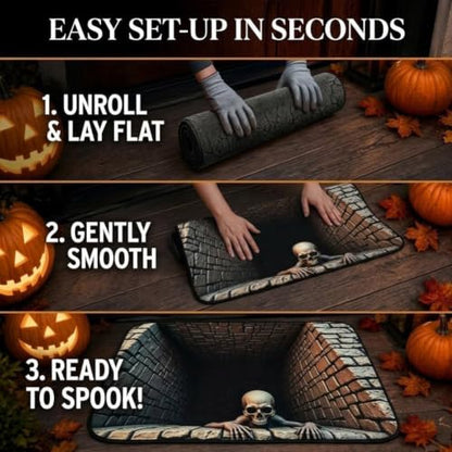 3D Halloween Ghost Skeleton Rug - Optical Illusion Mat, 23.6 x 35.4in, Non-Slip, Durable Fabric