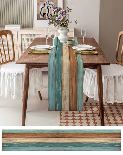 Cotton Linen Geometric Table Runner - Rustic Rectangular Plate Mat for Dining & Home Decor 13x108 inches