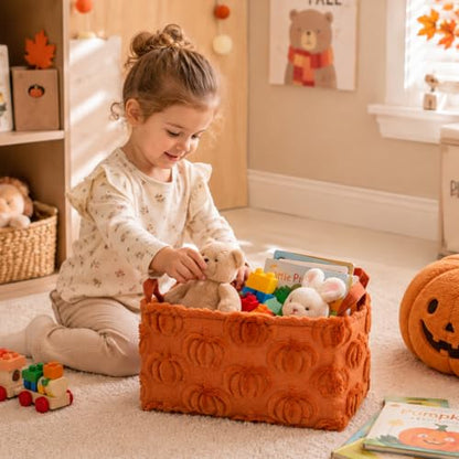 Fall Pumpkin Storage Baskets Set - Caramel Jacquard Household Organization