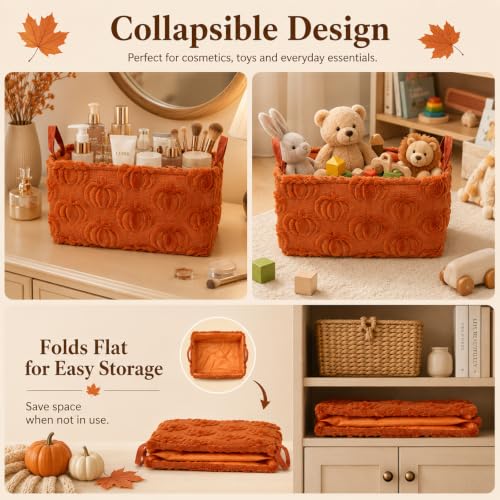 Fall Pumpkin Storage Baskets Set - Caramel Jacquard Household Organization
