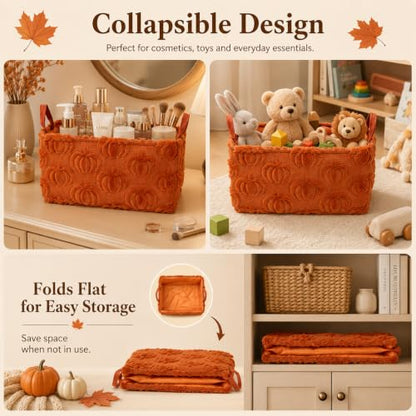 Fall Pumpkin Storage Baskets Set - Caramel Jacquard Household Organization