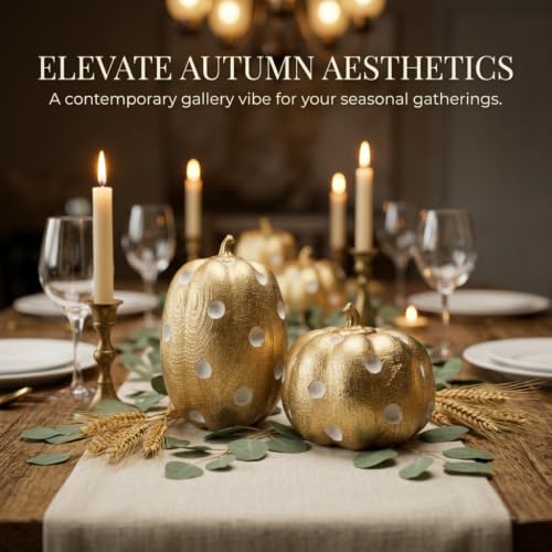 Gold Pumpkin Decor Set - Polka Dot Resin Fall Decorations, 2 Pieces