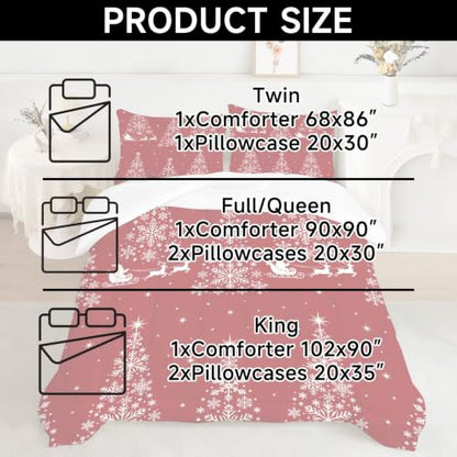 Queen Christmas Tree Comforter Set with Santa Snowflakes Kids Bedroom Decor - CERYUEE