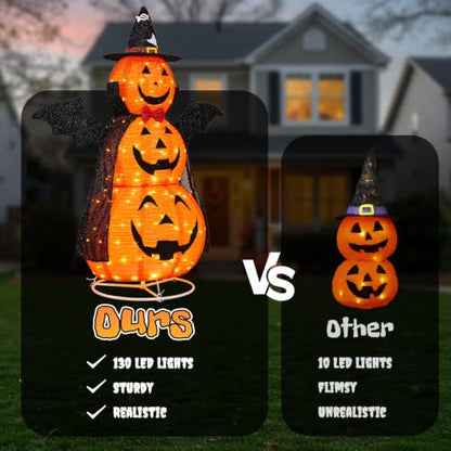 5FT Halloween Pumpkin Yard Decor - 3 Tier Fabric Outdoor Decoration