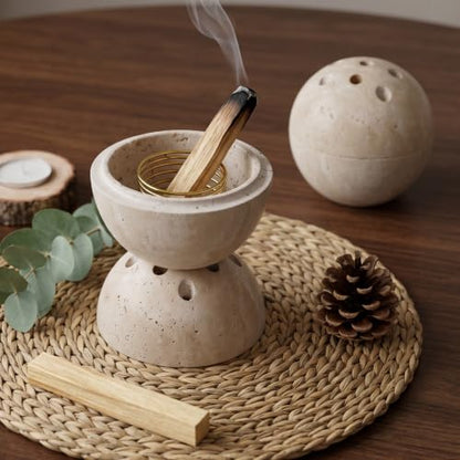 Handmade Travertine Incense Burner Holder for Sticks and Cones