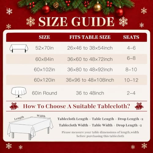 Christmas Checkered Tablecloth Rectangular 60x84 Holiday Washable Festive Decor - Red