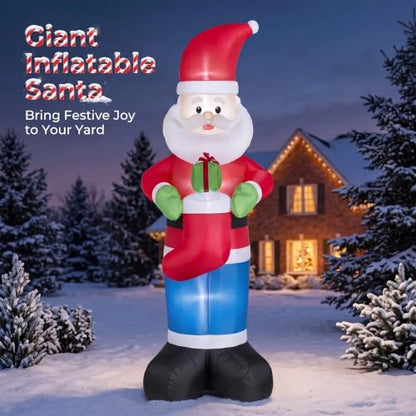 8Ft Christmas Inflatable Santa with Stocking Outdoor Decor - Red Santa Variation