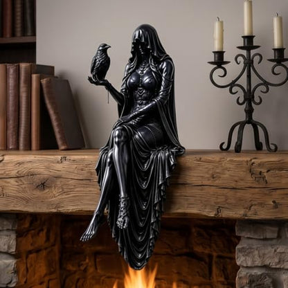 Gothic Resin Raven Shelf Sitter Statue Dark Macabre Witchy Desk & Bookshelf 16cm
