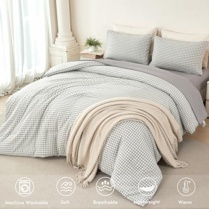 Gray Gingham Bed in a Bag King Size Comforter Set - 5 Pieces