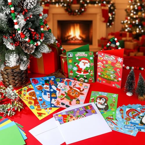 Christmas Card Making Kits with Envelopes - 48 Set Xmas Craft Supplies - Variation of Xmas