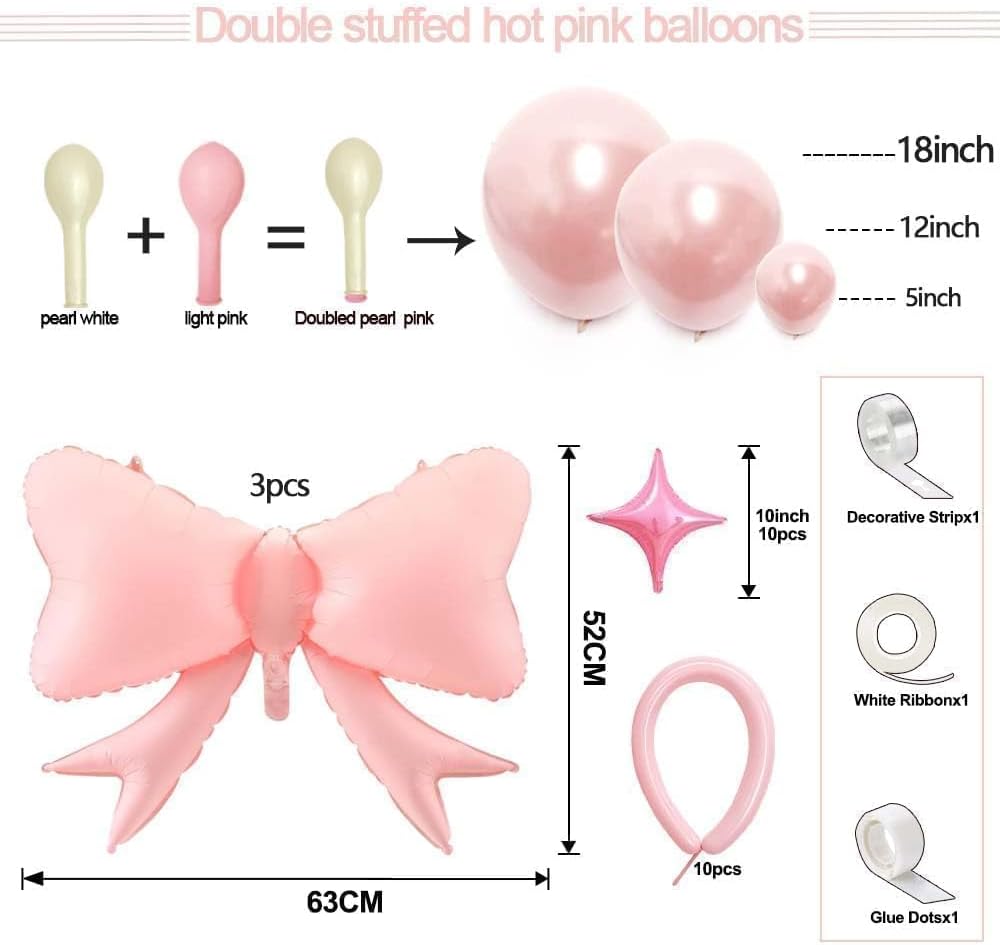 Skiennix Pearl Pink Balloon Arch - Light Pink Foil Bow & Star Balloons for Birthday & Baby Shower Decor