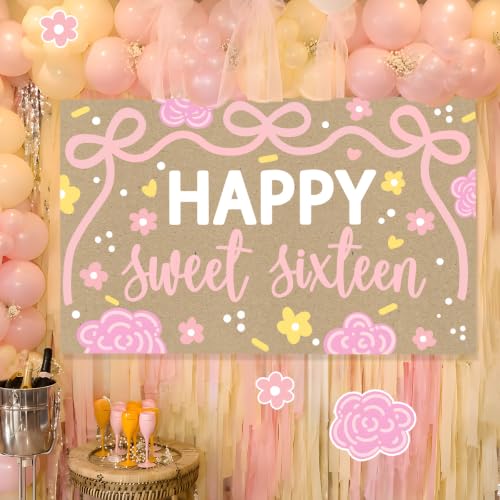 Happy 16th Birthday Backdrop for Sweet Sixteen Decorations - Variation of THIS listing