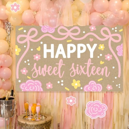 Happy 16th Birthday Backdrop for Sweet Sixteen Decorations - Variation of THIS listing