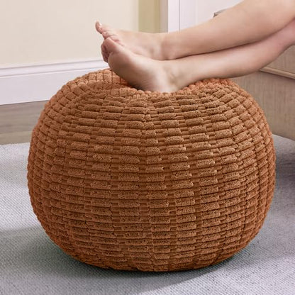 Hobestluk Small Round Tufted Ottoman Footrest - Burnt Orange, 18x18x14 Inches