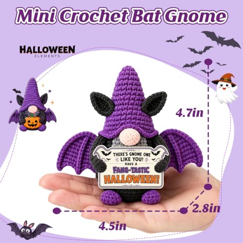 Halloween Boo Basket Stuffers for Women Teen Girls Crochet Bat Gnome - Spooky Gift Decor