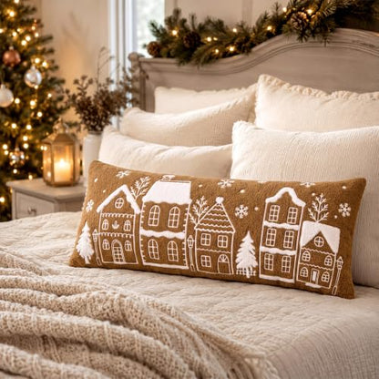 Christmas Gingerbread House Lumbar Pillow Cover - 14x36 Inches