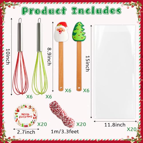 12 Sets Christmas Baking Supplies Gift Set - Stainless Steel Whisk & Silicone Spatula with Cards & Ribbons