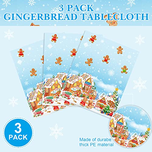 Tiamon 3 Pack Gingerbread Man Tablecloths - Christmas Plastic Table Covers