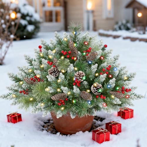 Lighted Christmas Tree Urn Filler Set - 24 Inch Artificial Decor with 12 Modes