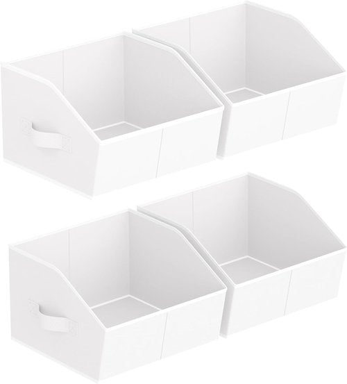 Homsorout Storage Bins - Small Trapezoid Closet Organizers with Handles | 4-Pack White Fabric Baskets
