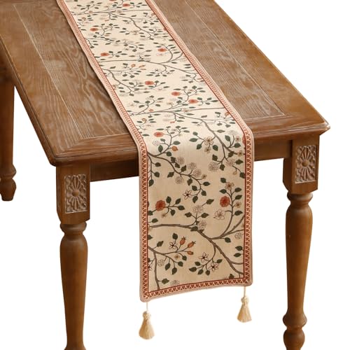 Flora 12x87 Inch Vintage Classic Table Runner - Elegant Linen & Polyester Design