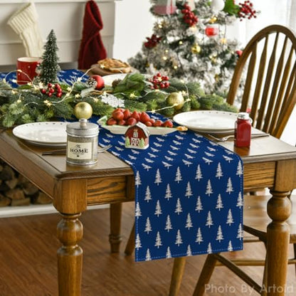 Blue Xmas Tree Table Runner 13x72 Inch Seasonal Holiday Decor for Home & Dining