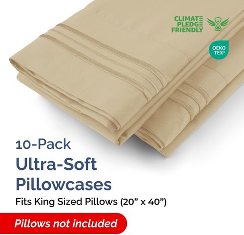 King Pillow Cases by Luxurious Living | Ultra Soft Hotel Quality - Wrinkle Free & Easy Care - 10 Pcs Set in Beige