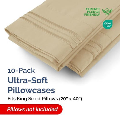 King Pillow Cases by Luxurious Living | Ultra Soft Hotel Quality - Wrinkle Free & Easy Care - 10 Pcs Set in Beige