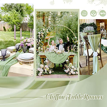 Sage Green Chiffon Table Runner 15 Pieces 27x120 Inches for Party & Wedding Decor - Variation of Sage Green / 15pcs 27x120 Inches