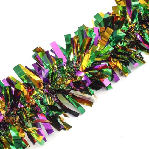 33Ft Christmas Tinsel Garland - Gold Green Purple Metallic Decor for Holiday & Party