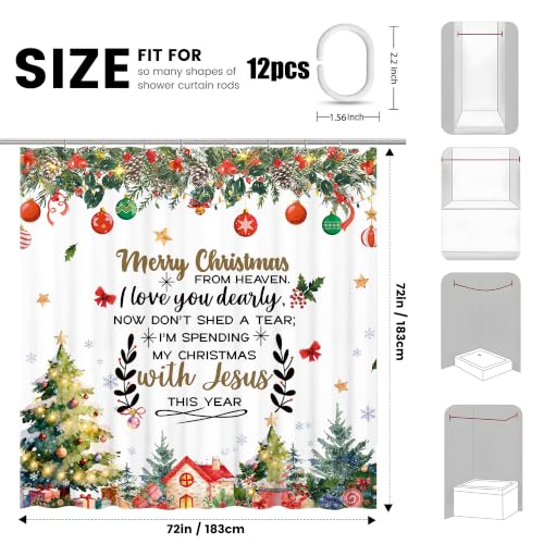 Christmas Shower Curtain with Xmas Tree & Holiday Quotes - Rustic Farmhouse Style, 72x72 Inches - Variation of THIS listing