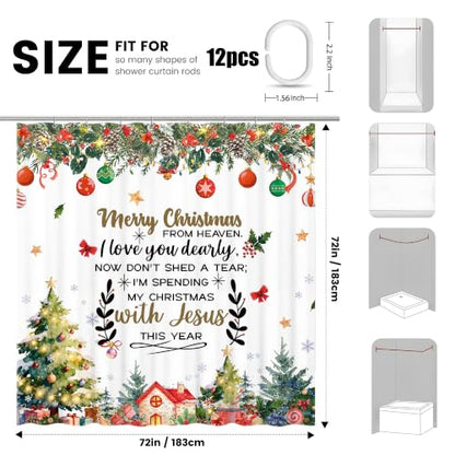 Christmas Shower Curtain with Xmas Tree & Holiday Quotes - Rustic Farmhouse Style, 72x72 Inches - Variation of THIS listing