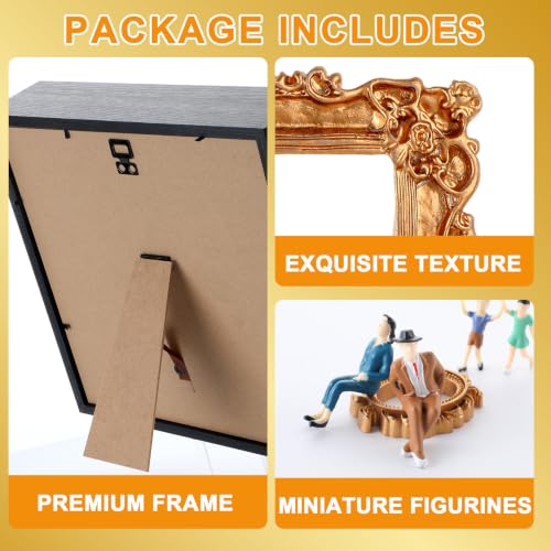 Mini Gold Photo Frame Box Set with 12 Miniature Figurines & DIY Display