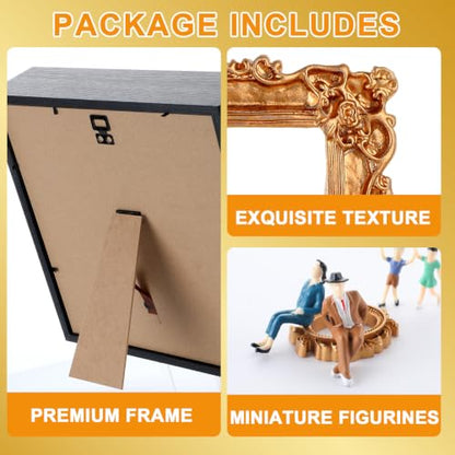 Mini Gold Photo Frame Box Set with 12 Miniature Figurines & DIY Display