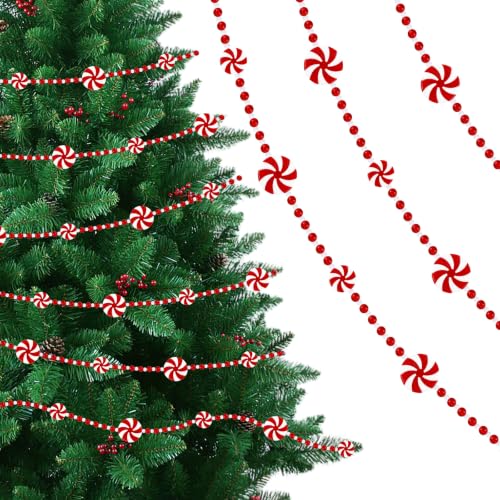 Christmas Candy Cane Garland 2 Pack - Red & White Peppermint Beads, 4 Meters