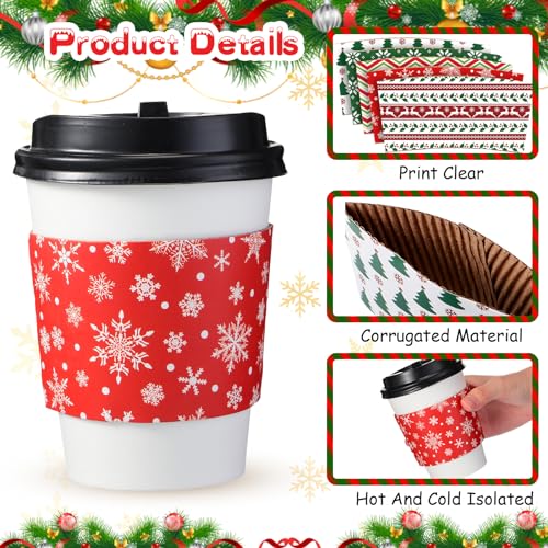Cute Christmas Coffee Cup Sleeves 200 Pack Disposable Double Layer Covers for 12-16 oz Hot Cold Drinks