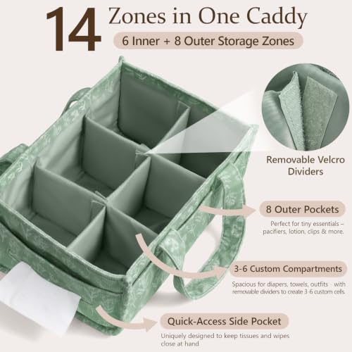 Corduroy Baby Diaper Caddy Organizer with Handles - Spliced Flower Variation
