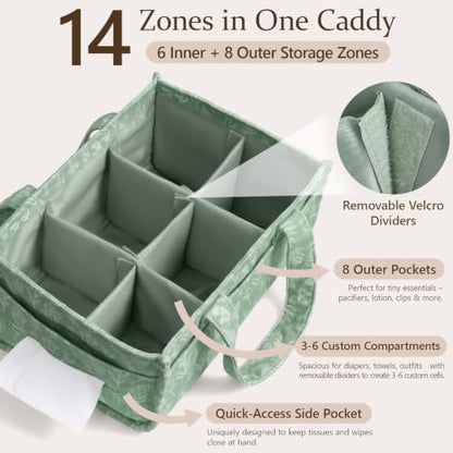 Corduroy Baby Diaper Caddy Organizer with Handles - Spliced Flower Variation