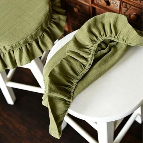 Farmhouse Linen Bar Stool Covers with Ruffles 12/14 Inch Camel - Set of 2