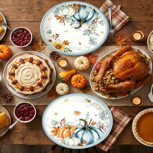 50Pcs Thanksgiving Oval Paper Plates 10x12 Inch Fall Watercolor Pumpkins