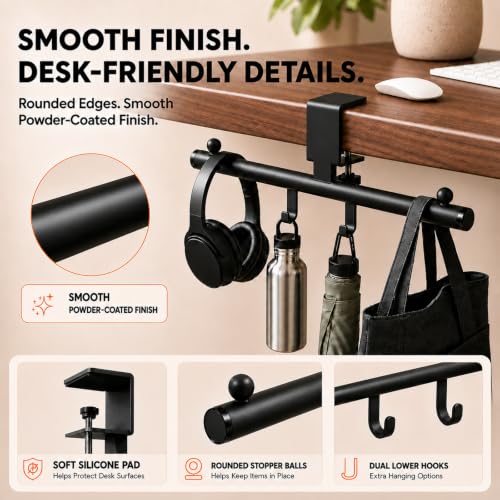 Desk Bag Hook for Desk Black Bag Holder Clamp-On Purse & Backpack Hook