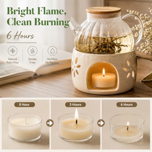 Ashlux 100 Pack Unscented Palm Wax Tea Light Candles - 6 Hour Burn Time