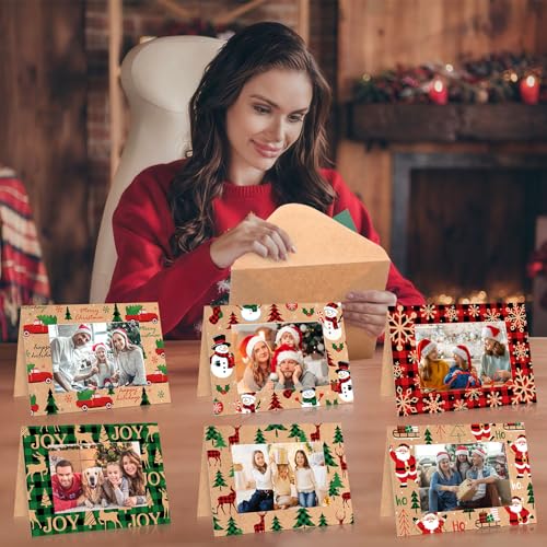 Christmas Photo Cards Set with Envelopes - Buffalo Plaid Brown, 48 Pieces